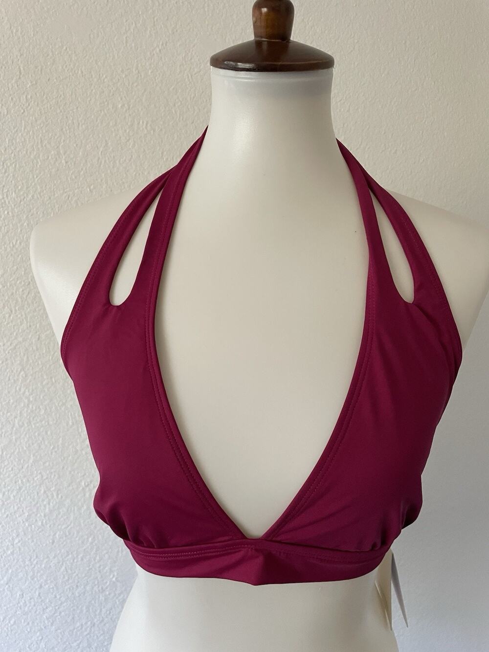 La Blanca Swim Bikini Top Plunge Triangle Cut Out Magenta Swimwear